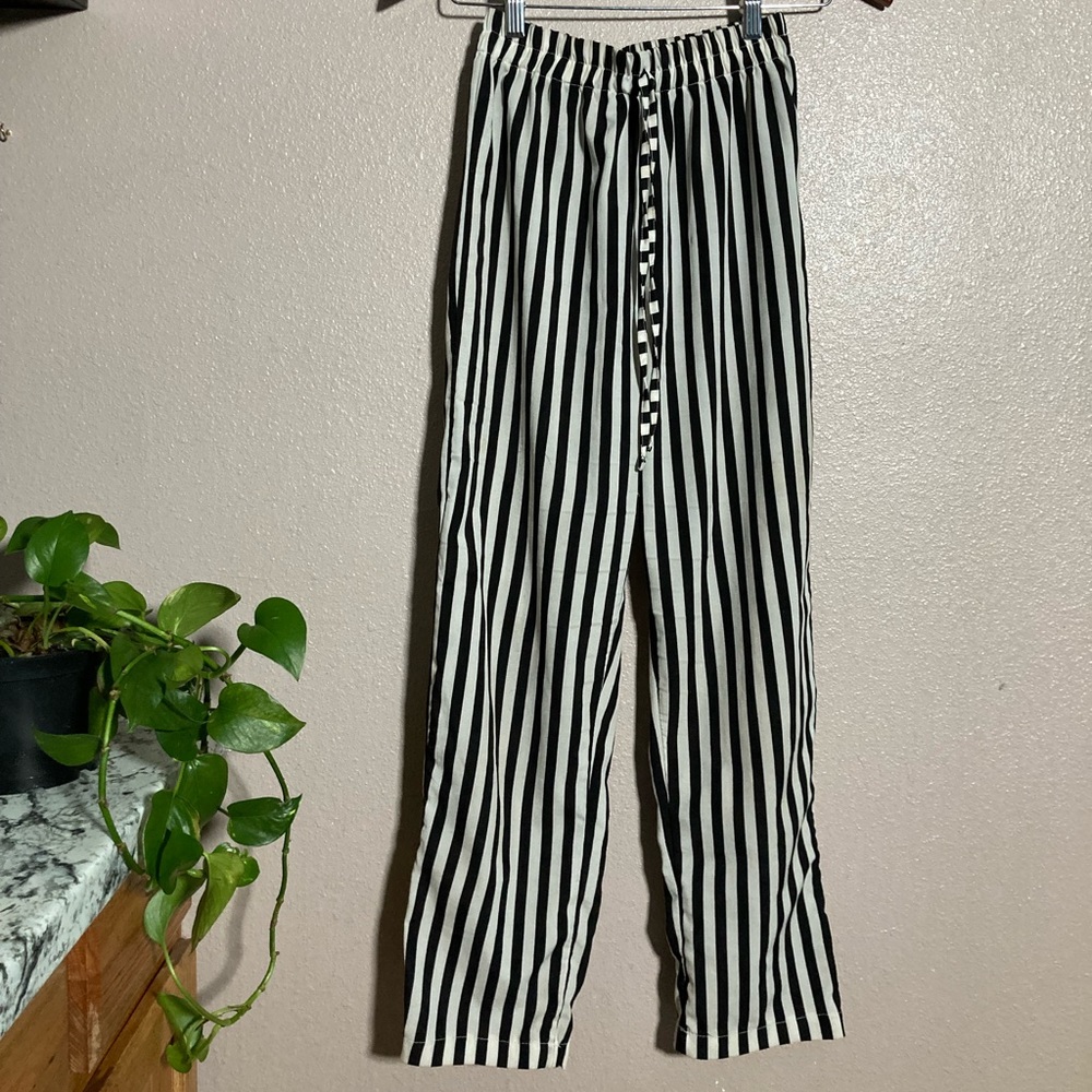 black and white striped pants